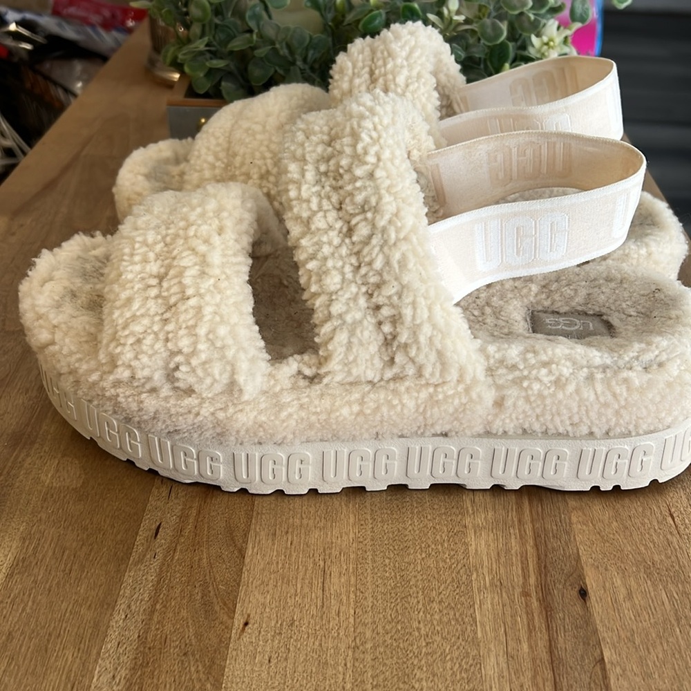 Ugg Oh Fluffita Cream Platform Back Strap Slide Shoes - Picture 7 of 15